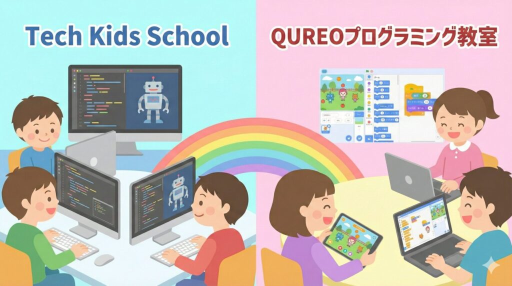 Tech Kids School vs QUREO｜サイバーエージェント系人気教室を徹底比較 - プログラミング教室ナビ