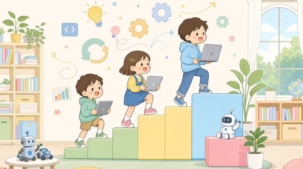年齢ごとに階段を上がるように学ぶ子どもたち