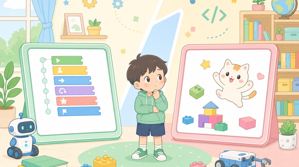 2つの学び方を比べる子ども
