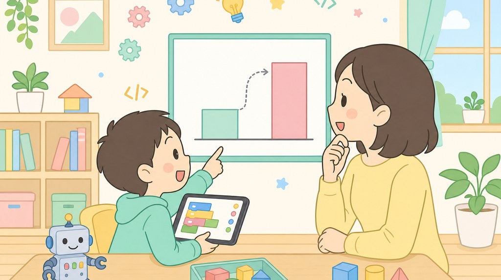 CodeCampKIDSのコース進級による月謝アップをイメージしたイラスト